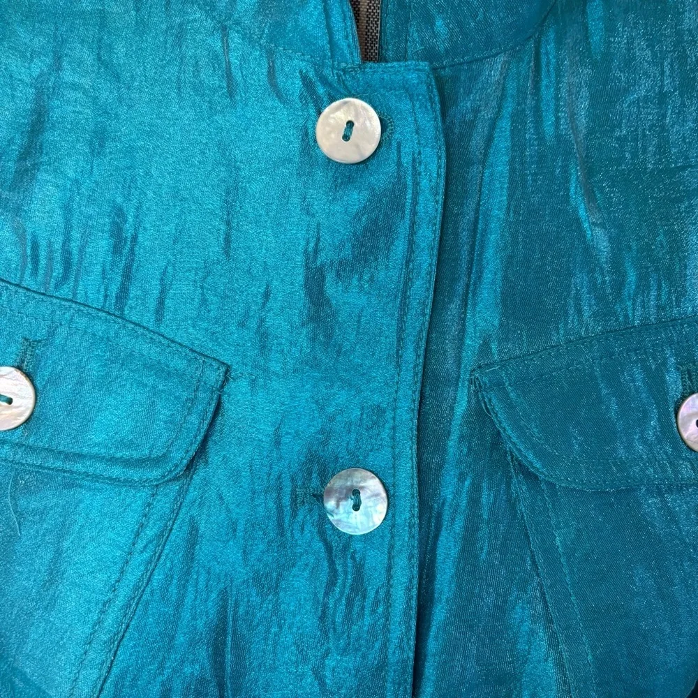 Women's Teal Utility Jacket with Mandarin Collar